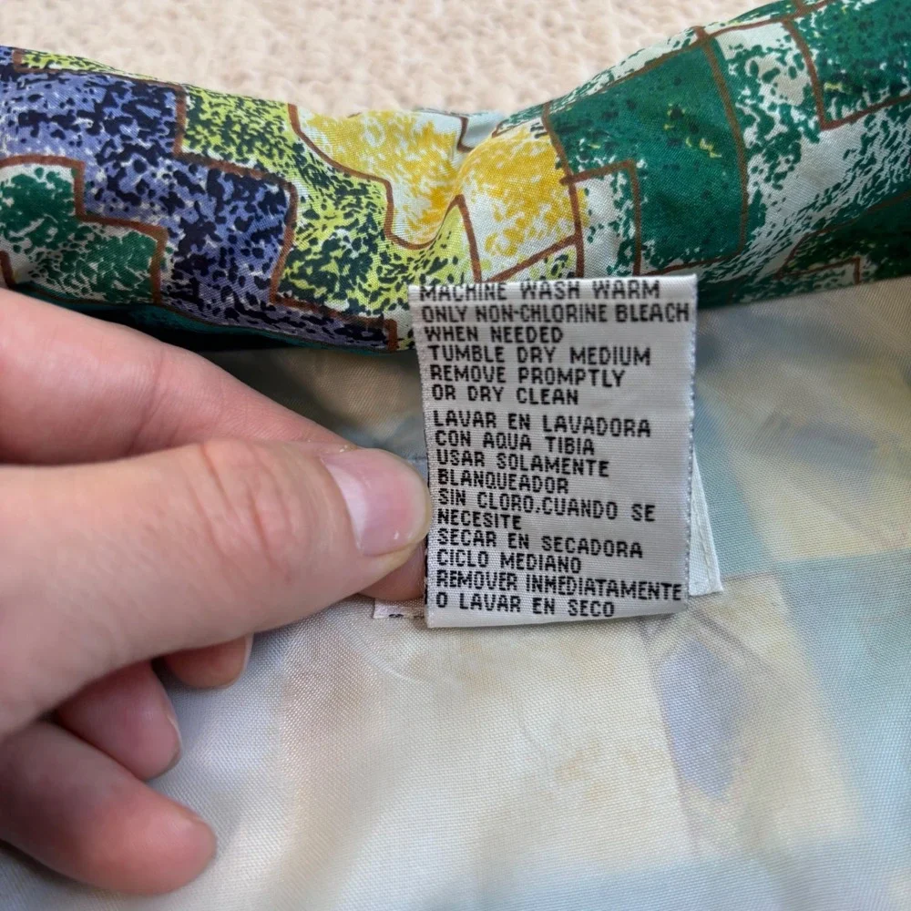 Vintage 80s 100% Silk Abstract Geometric Bomber Jacket Basic Editions Teal Large